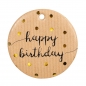 Preview: Anhängeetikette natur "Happy Birthdayt" rund mit goldenen Punkten