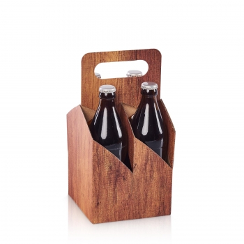 Flaschenträger-Karton 4er "Holzoptik Timber" für 4x330ml oder 500ml Bierflaschen/Glasflaschen bis 70mm Durchmesser