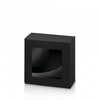 Geschenkschachtel schwarz, offene Welle mit Sichtfenster, Klappdeckel 20x20x10cm