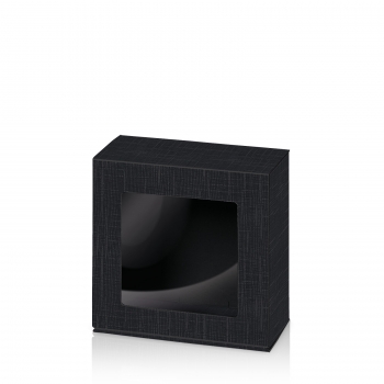 Geschenkschachtel schwarz, Leinenstruktur mit Sichtfenster, Klappdeckel 20x20x10cm
