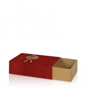 Schiebdeckelkarton/Geschenkkarton bordeauxrot/natur matt klein "Schöne Weihnachten"