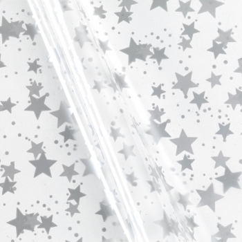 Klarsichtfolie/Dekofolie/Geschenkfolie Sterne silber 70cmx100m, 28my