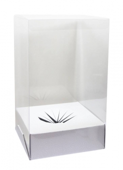Klarsichtverpackung inklusiv Kartonboden weiss/transparent 150x150x250mm