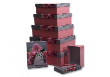 Geschenkbox-Set Rosen mit Herz 7-tlg. rechteckig, rosa/pink, solange Vorrat!