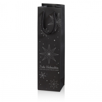 Flaschentasche 1er schwarz/silber "Weihnachtssterne"