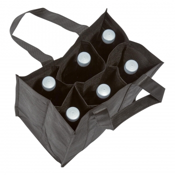 Flaschentragetasche schwarz 6er aus Vlies (non woven) mit Fächern