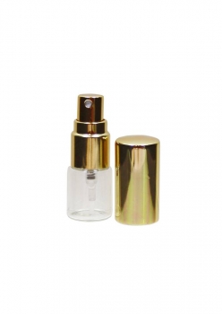 MiniSpray 3ml rund komplett, Glas, inkl. Zerstäuber und Schutzkappe aus Alu gold glänzend