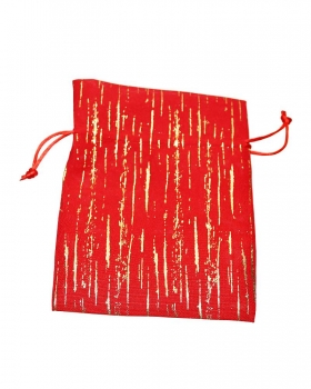 Weihnachtsbeutel Juteimitat rot, mit Goldeffektstreifen bedruckt 13x18m mit Zugband