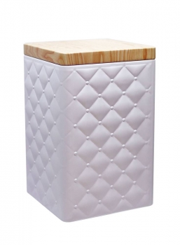 Stülpdeckeldose quadrat, weiss mit Holzdekor-Deckel