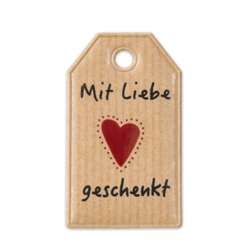 Anhängeetikette natur "Mit Liebe geschenkt" und rotem Herz Set à 16 Stk.