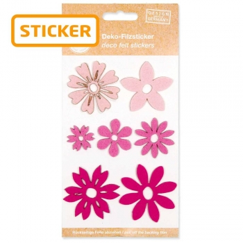 Filz-Sticker Blüten rosa/pink/beere, selbstklebend, Set