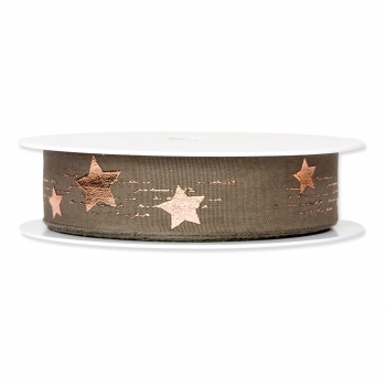 Geschenkband Metallic Star braun/Roségold 25mm, 20m