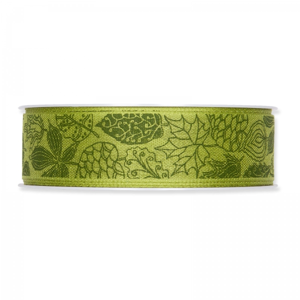 Geschenkband "Blätter grün" 25mm, 18m