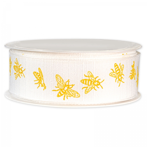Geschenkband Bienen weiss/gelb 30mmx20m