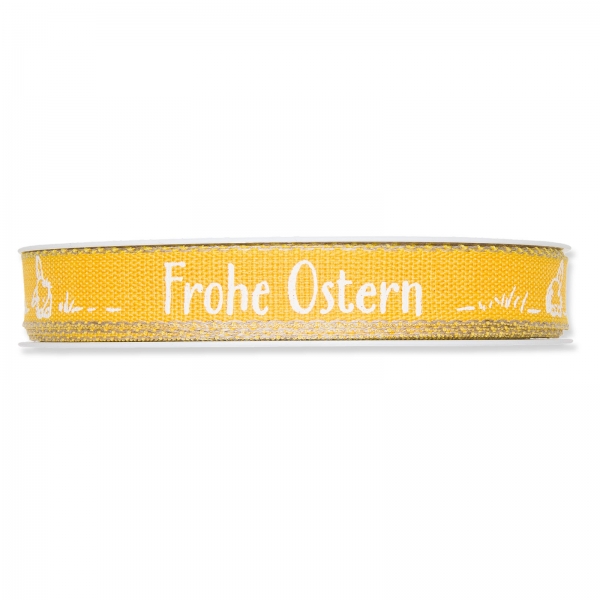Geschenkband Frohe Ostern gelb/weiss bedruckt 15mmx20m