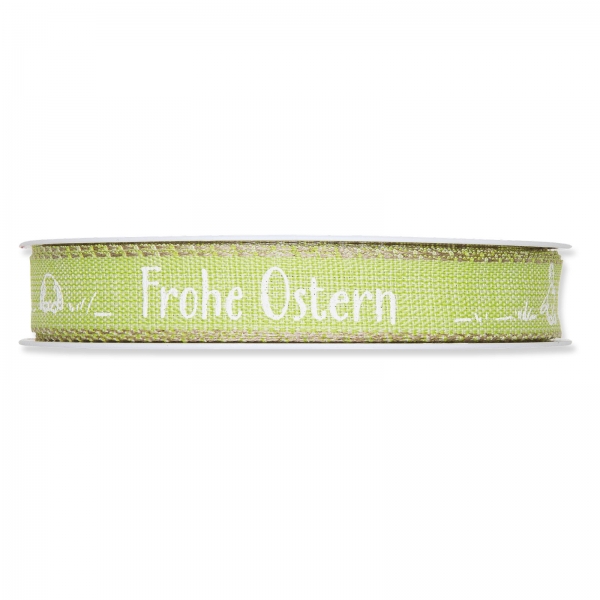 Geschenkband Frohe Ostern hellgrün/weiss bedruckt 15mmx20m