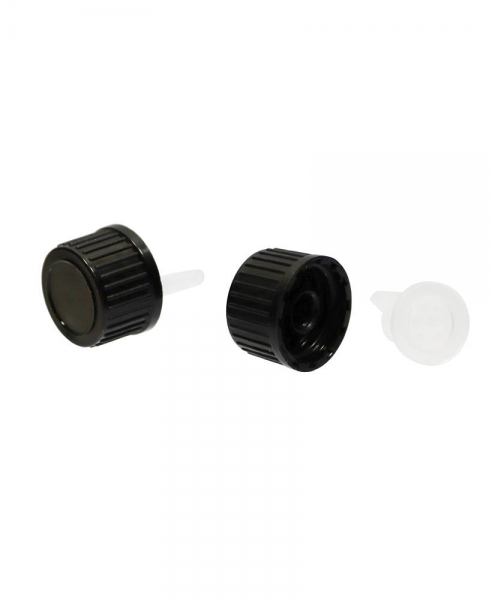 Kunststoffdeckel DIN18 schwarz mit Senkrechttropfer mittelschnell,  ohne OV (Originalitätsverschluss)